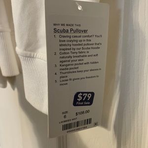 NWT Lululemon White Scuba Pullover Size 6